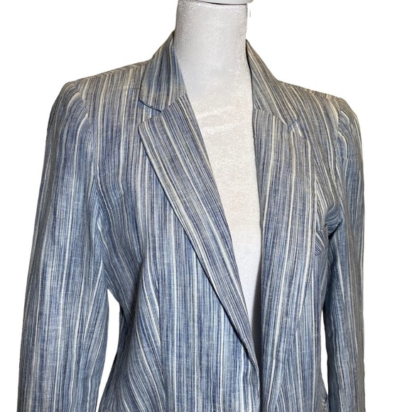 Cynthia Rowley size Small open front blue striped linen blend blazer - Picture 3 of 9